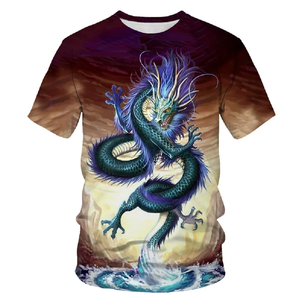 

Men's Summer New Short Sleeve T-Shirt Fashion 3D Chinese Dragon Print Round Neck T-Shirt Outdoor Sports T-Shirt Beach Tops