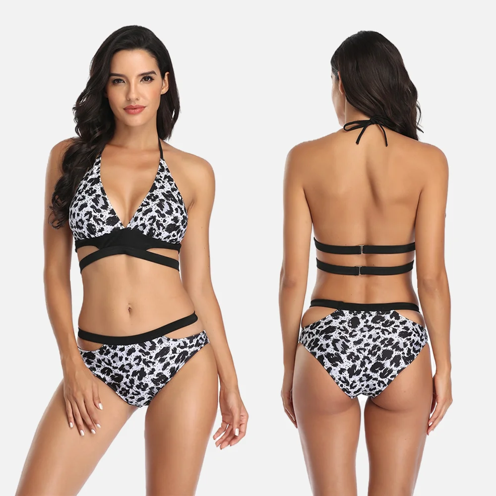 

С леопардовым принтом купальный костюм бикини женские 2021 сексуальный бикини, набор, пуш-ап, купальник, XL Женский бразильский ванный комплект для плавания