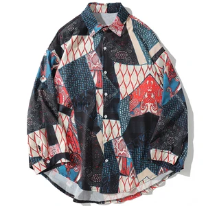 LACIBLE в японском стиле укиё геометрическим узором, стильный кардиган с длинным рукавом рубашки 2021 в стиле хип-хоп; Повседневная Уличная обувь для мужчин женщин рубашка Kj169