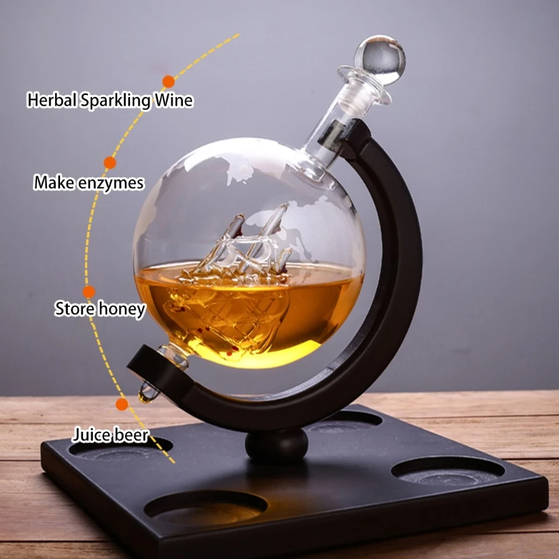 

Whiskey Decanter Globe Set with 4 Etched Globe Whisky Glasses - for Liquor, Bourbon, Vodka