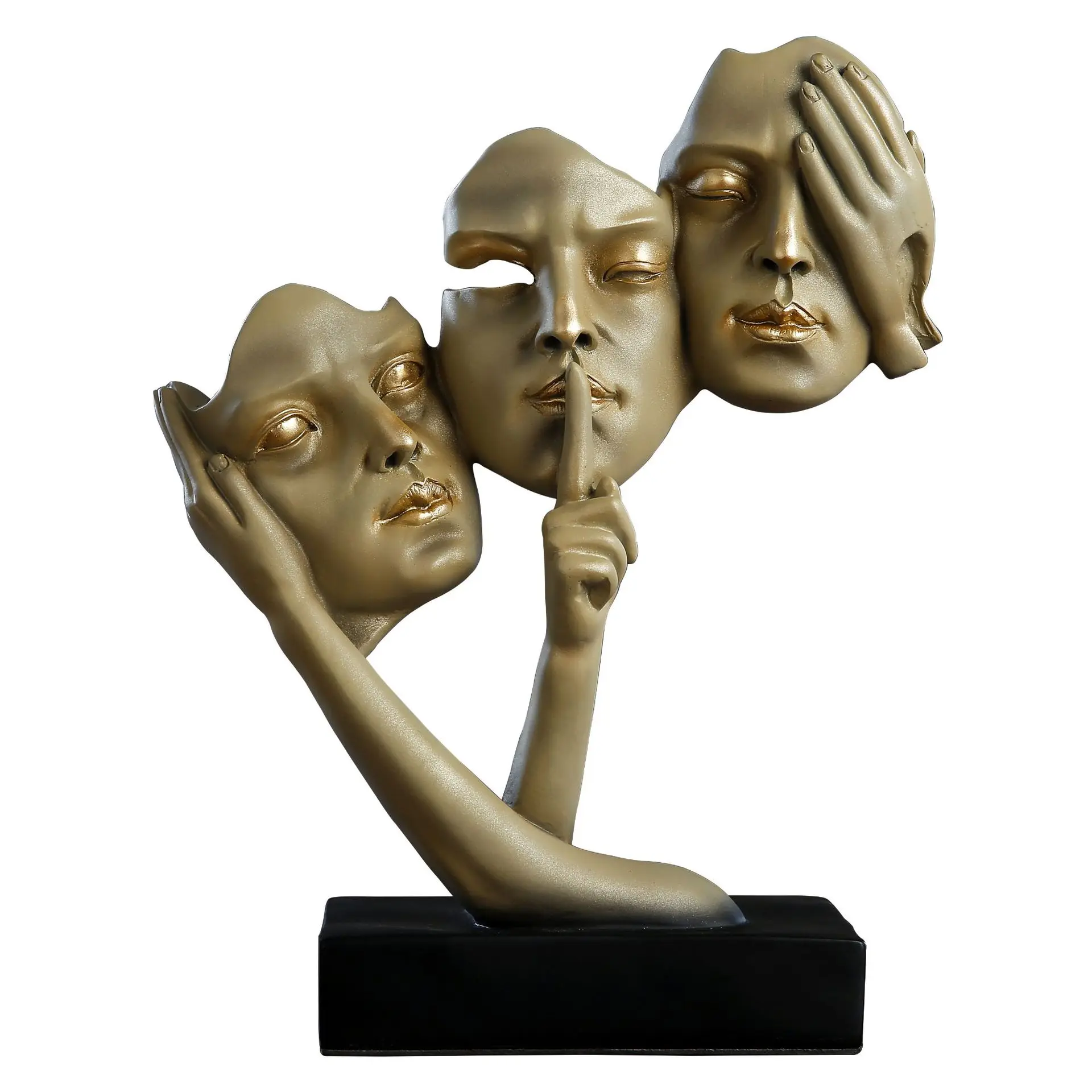 

Character Head Sculpture Ornament Decoration Living Room Office Don't Talk, Don't Listen ,Don't Look at Carving Crafts