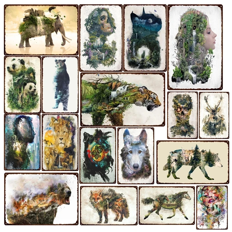 

Панда, Лев, животные, Жестяная Табличка, искусство, знаки, настенный Декор для дома, спальни, гостиной, Декор, рисование, таблички