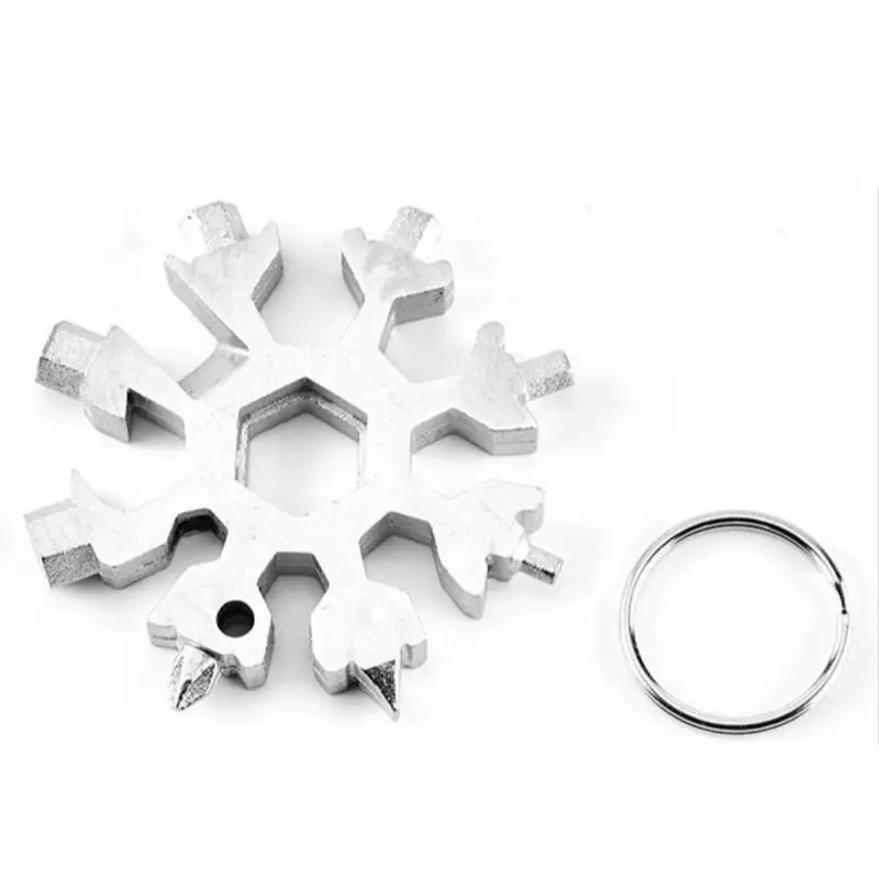 

Snowflake Multi Hand Tool Sets 18 in 1 Outdoor Mini Stainless Steel Key Ring Spanner Hex Wrench Pocket Tool Kit Storage Bag Gift