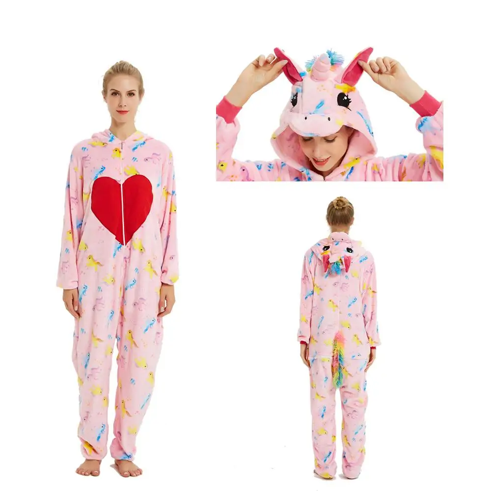 Love unicorn Для взрослых Аниме Хэллоуин Косплей Костюм единорога Onesie женские костюмы мультфильм животных пижамы Стич Покемон зима - Цвет: Love unicorn