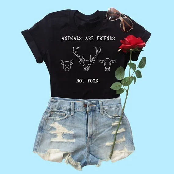 

Animals are friends t shirt women fashion summer cotton tees slogan cow graphic vintage tops amisetas tumblr vegan t shirt-J734