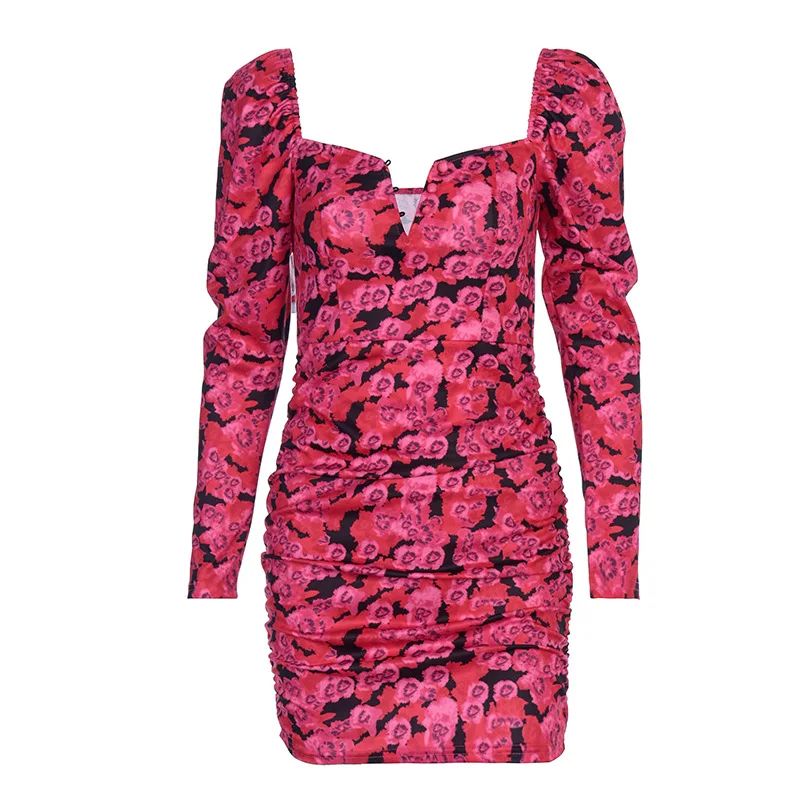 

Summer Dress Women High Waist Lace Up Ruffle Mini Dress Beach Beach Dresses Female Puff Sleeve JS0110