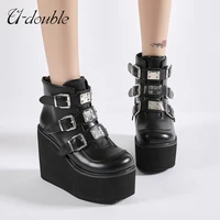 u double brand 2021 punk women shoes big size 43 new ins hot platform high heels gothic style wedges shoes fashion ankle boots