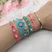 bluestar 4pcs one set women pink blue flower bangles handmade bohemian plum blossom lady zircon bead heart miyuki bracelets