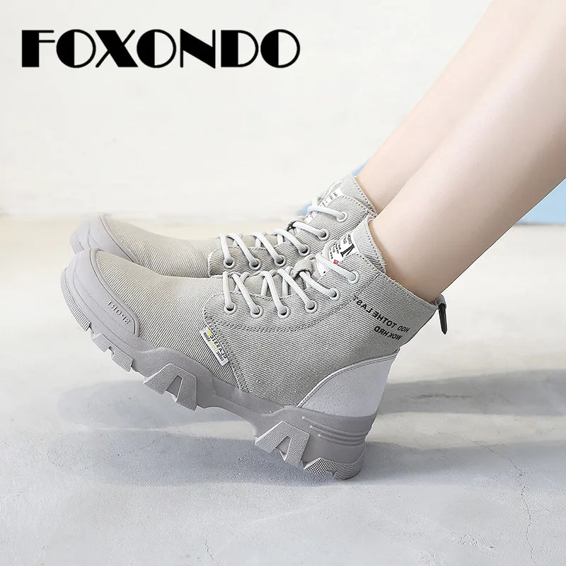 FOXONDO/мотоботы женские осенние ботильоны на резиновой толстой подошве со