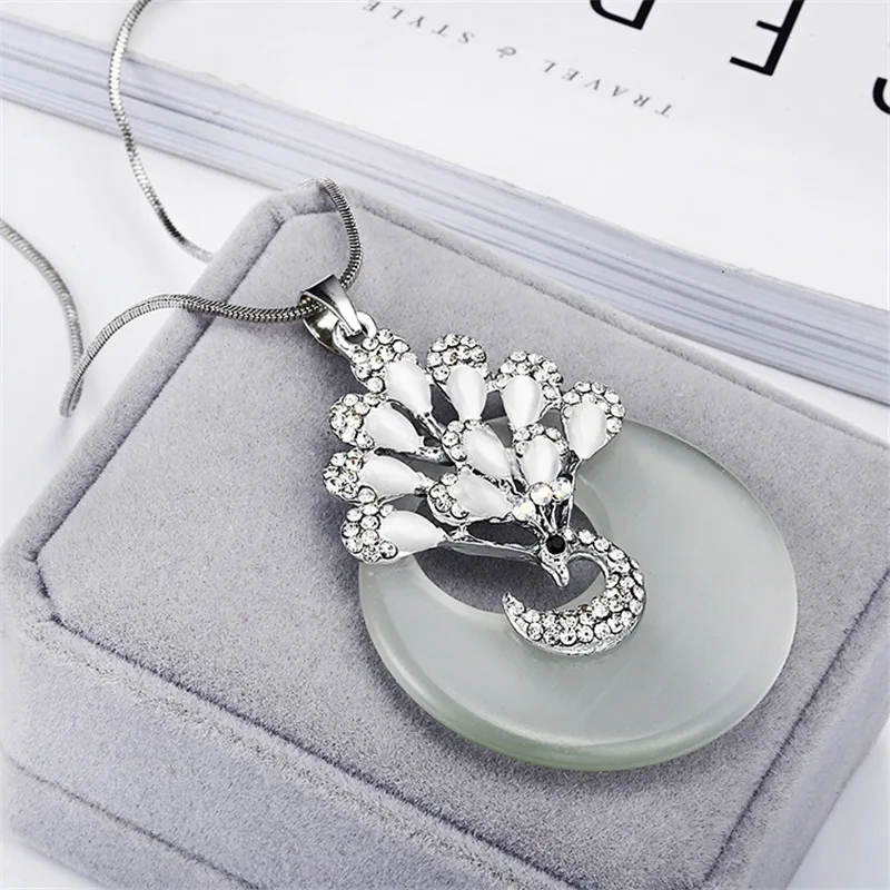 75 см длина Роскошный белый синтетический опал ожерелье с Фениксом Длинная