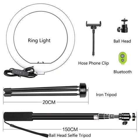 Кольцевой светодиодный светильник для селфи, 10 дюймов, со штативом, держателем для телефона, для макияжа/прямых трансляций, кольцевой светильник для YouTube, видео/фотографии