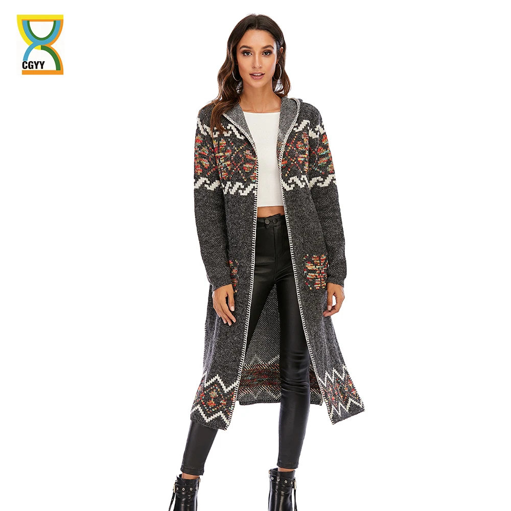 

CGYY 2021 Womens Winter Fashion Casual Loose Sweater Female Autumn Spring Cardigan Single Breasted Puff Hooded Coat Plus Size