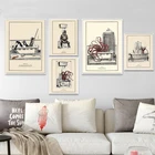 Картина на холсте Осьминог, пингвин, орангутан, забавный настенный постер в стиле ретро для дома, кухни, ванной комнаты, декор для стен