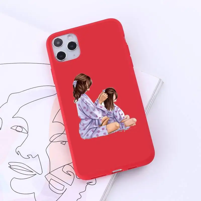 

Mom and baby Phone Case Red Candy Color for iPhone 6 7 8 11 12 s mini pro X XS XR MAX Plus