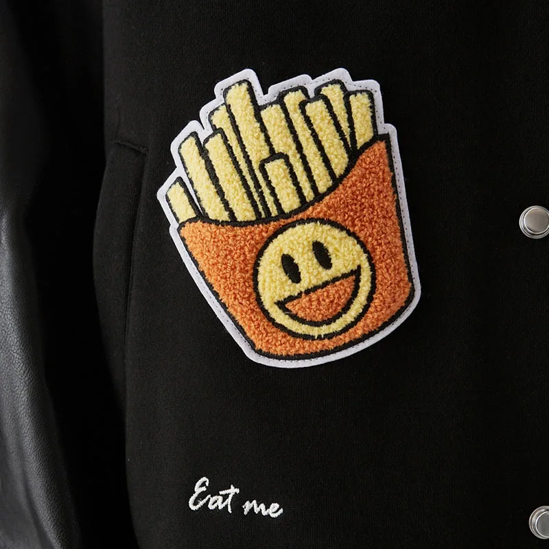 Модные мужские флисовые бейсбольные куртки в стиле Хай-стрит с вышивкой кожаные