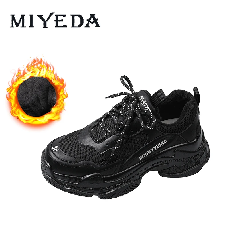 

Casual Sneakers Women Round Toe Genuine Leather Lace-up High Quality Mixed Color Chunky Platform Winter Plush Running Shoes