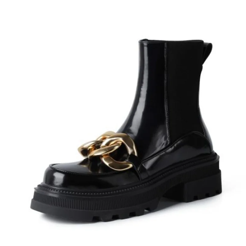 Женские ботильоны на толстой подошве с металлическими цепочками | Обувь