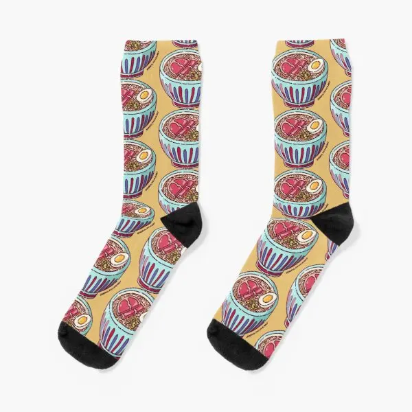 

Ponyo Ramen Crew Socks Girls Women Winter Cartoon Comfortable Breathable Pattern Cotton Mens Sports Unisex Autumn Black Short