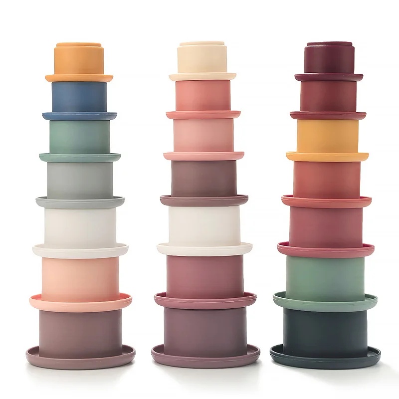 Silicone Building Block Baby Silicone Teether BPA Free Stacking Cups Hourglass Toys Plastic Stacked cups Baby Educational Toys