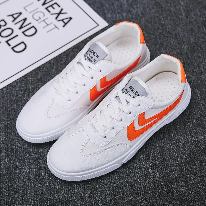 T28 white orange Брендовые весенне-осенние новые мужские вулканизированные туфли дышащие оксфорды Модные парусиновые кроссовки низкие Туфли на шнуровке высокого качества Размер 39-44 - Цвет: T28 white orange