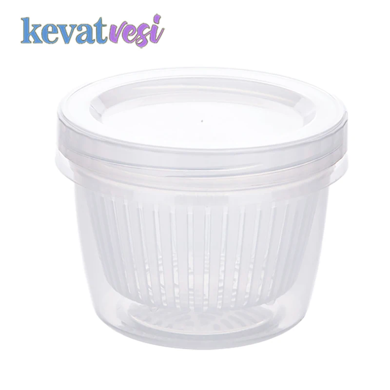 

Plastic Food Container Kitchen Transparent Storage Box Double Layer Fresh-Keeping Box Drain Basket Refrigerator Organizer