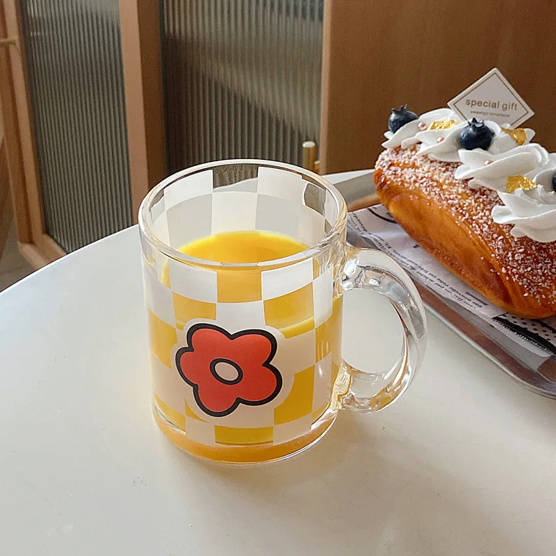 320 мл Красная Шахматная стеклянная кружка Корейская милая фотография девушка