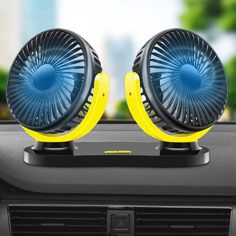 

Auto Car Fan Rotating Universal Mini Adjustable 3 Gears Electric Low Noise Summer Dual Heads Accessories Vehicle Air Cooling