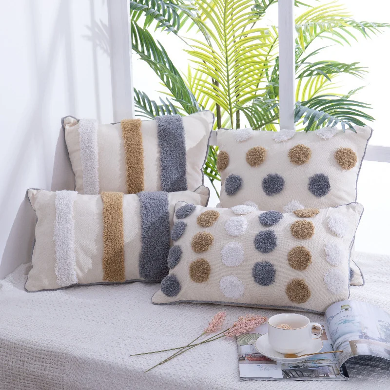 

Home Decoration Pillowcase Tufted Embroidery Cushion Cover Patchwork Throw Cotton Canvas Modern Simplicity Pillowcover 40692