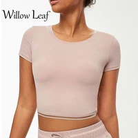 willow leaf yoga shirts short sleeve solid color seamless women fitness crop workout tops gym clothes sportswear running t shirt