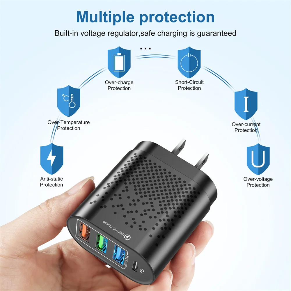 Зарядное устройство ANSEIP сетевое с USB-портами и поддержкой быстрой зарядки 48 Вт |