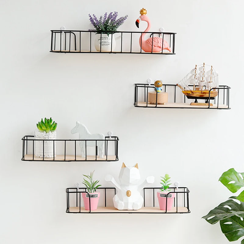 Современная железная деревянная полка из кованого железа прочная стеллаж для