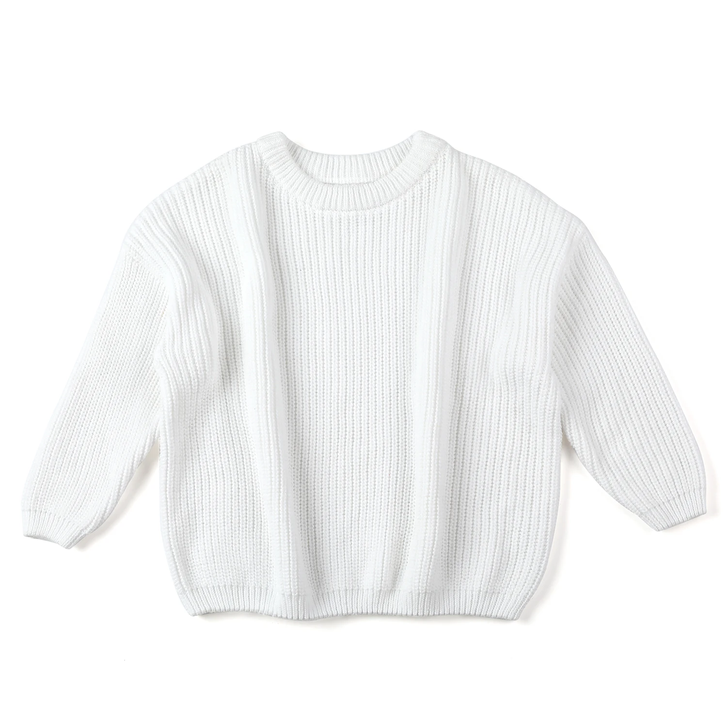 

New Arrivals Winter Clothes Long Sleeve Soft Cotton Plain White Pullover Loose knitted Toddler Sweater