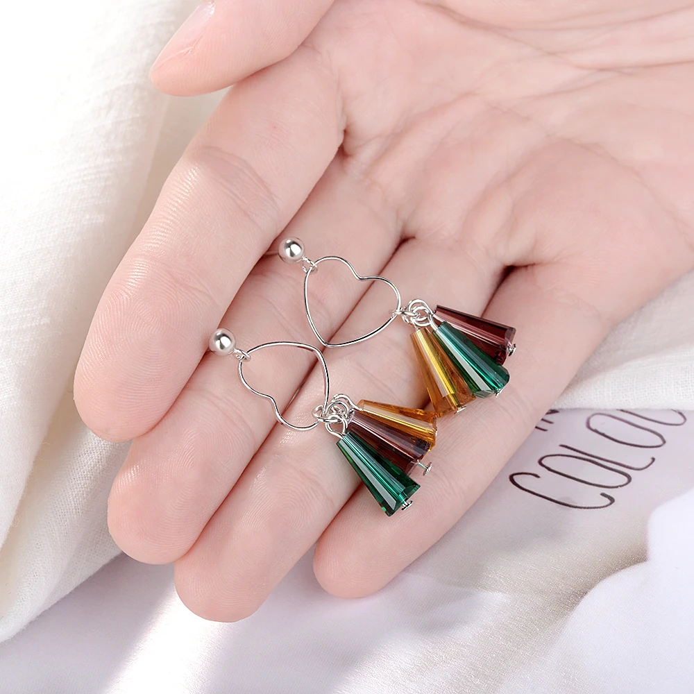 Женские серьги с разноцветными кристаллами и кисточками из стерлингового