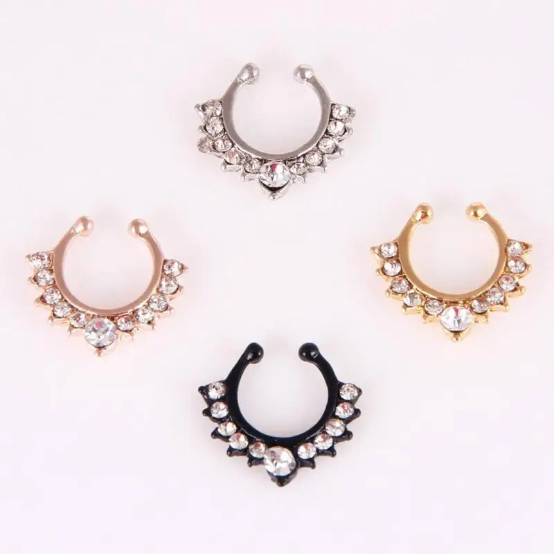 

New Fashion Titanium Crystal Fake Nose Ring Septum Nose Hoop Ring Piercing Body Jewelry Drop Shipping