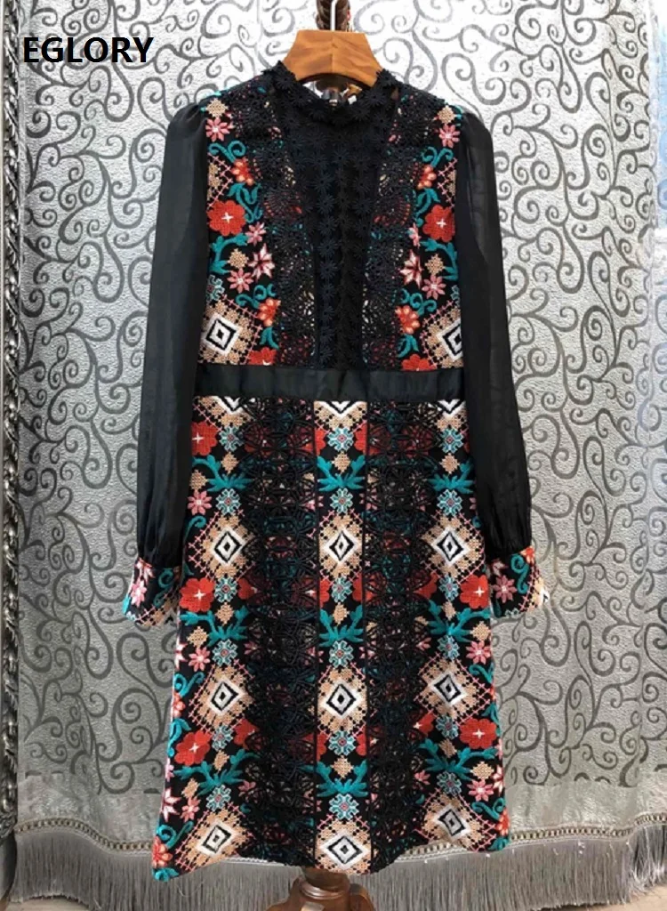 Женское винтажное платье с вышивкой Кружевное облегающее длинным рукавом и