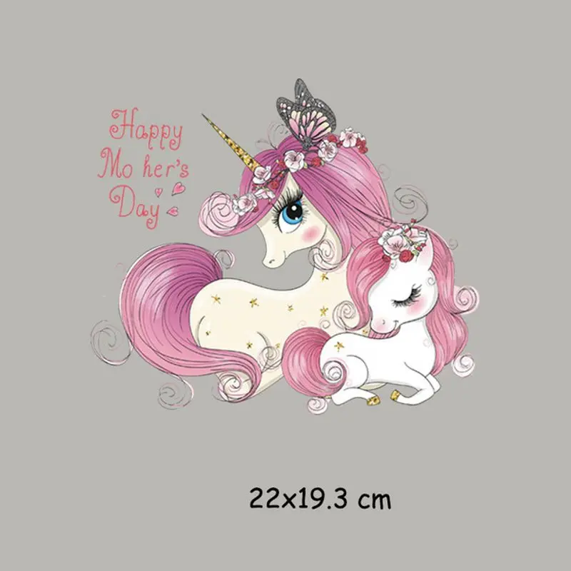 

22x19.3cm Cartoon Cute Unicorn Animal Iron On Patches For DIY Heat Transfer Clothes T-Shirt Thermal Stickers Decoration Printed