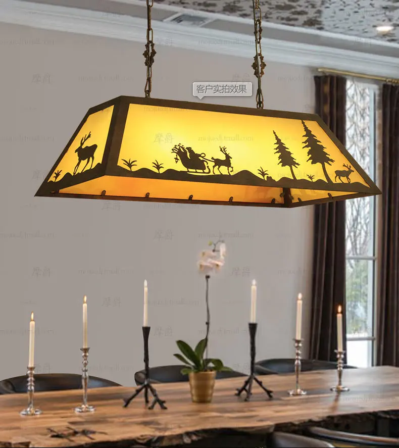 

Modern Loft American Country Style Industry Iron Sculpture Retro Rectangular Pendant Lamp Restaurant 75*35*25cm