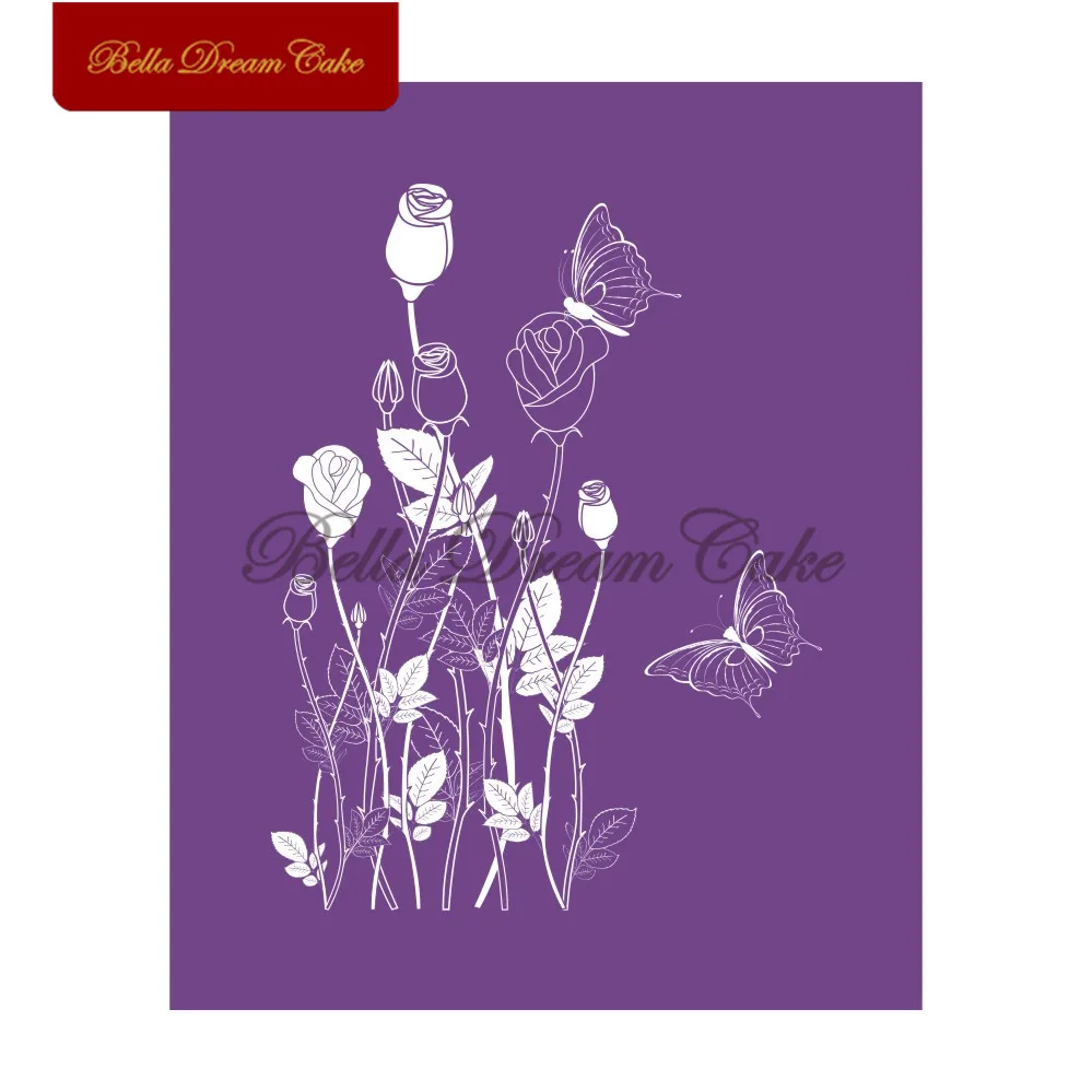 Цветок розы бабочка кружевной узор сетчатый трафарет Инструменты для украшения