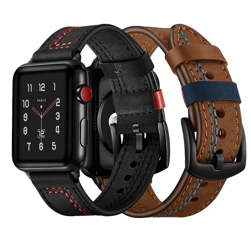 Кожаный ремешок для часов apple watch 5 band 44 мм 40 38 42 семь символов браслет из воловьей
