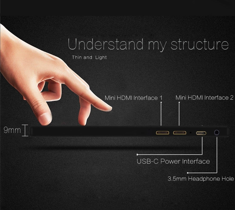 Ультратонкий портативный монитор 10 дюймов 2560*1600 full HD с USB Type-C для расширения