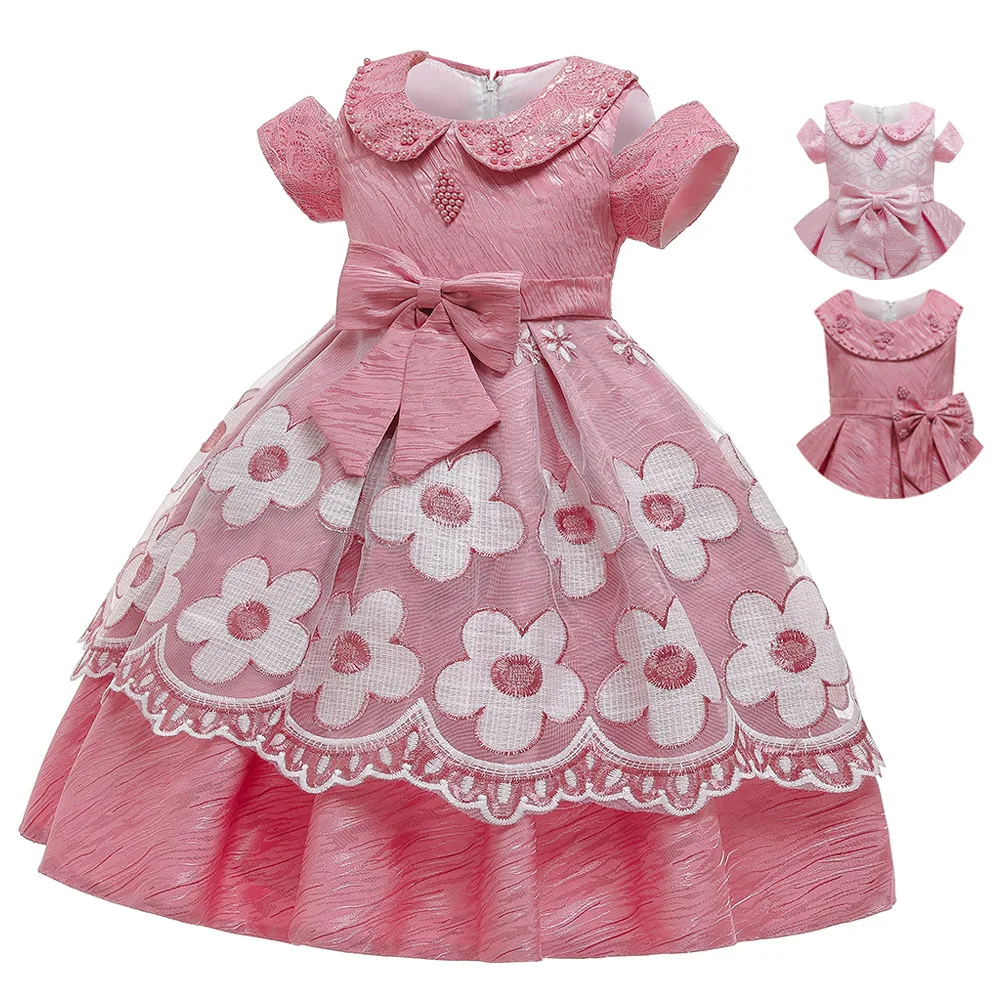 Новинка детская одежда длинное кружевное банкетное платье с цветами для девочек