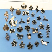 5pcslot zinc alloy enamel gold plated black mix fashion charms pendant fordiy handmade findings necklace earring jewelry making