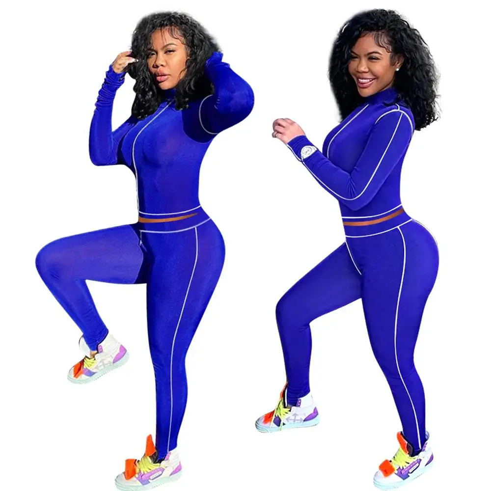 

2020 Fall Winter Women Jogging Suit 2 Piece Set Tracksuit High Neck Long Sleeve Crop Top Leggings Pants Fitness Clothing