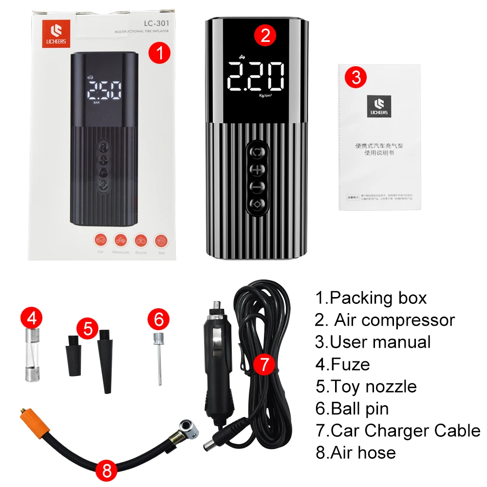 

Mini Car Air Pump Compressor Digital Wired Car Tyre Inflatable Pump 60W 12V LED Flash Light For Car Motorcycle Bicycle