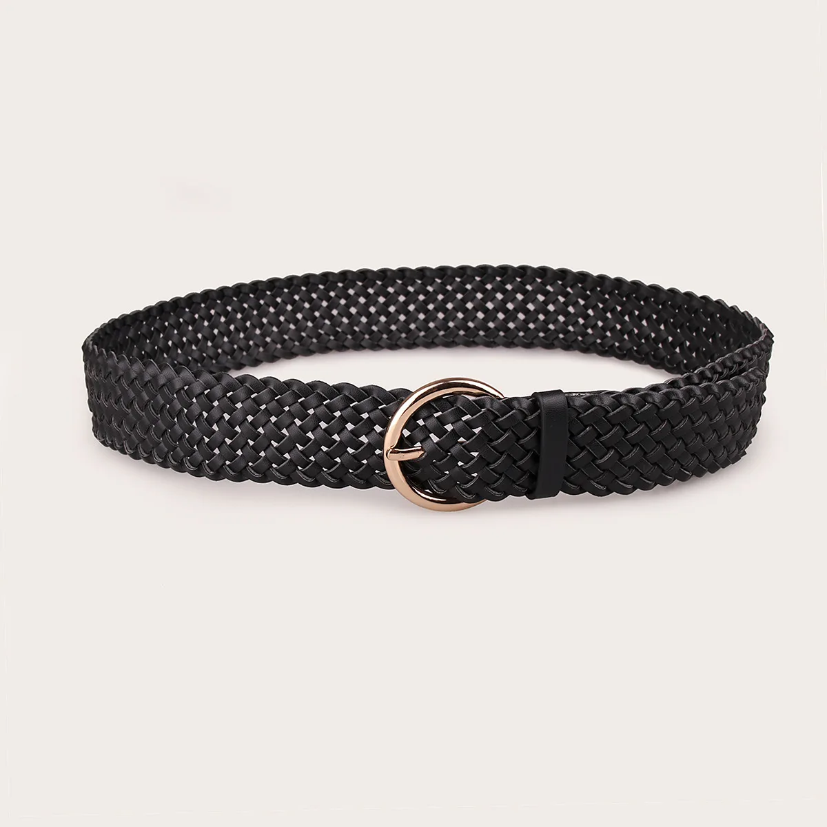 

Womens Black Buckle Belt Casual Leather Jeans Belts with Prong Buckle