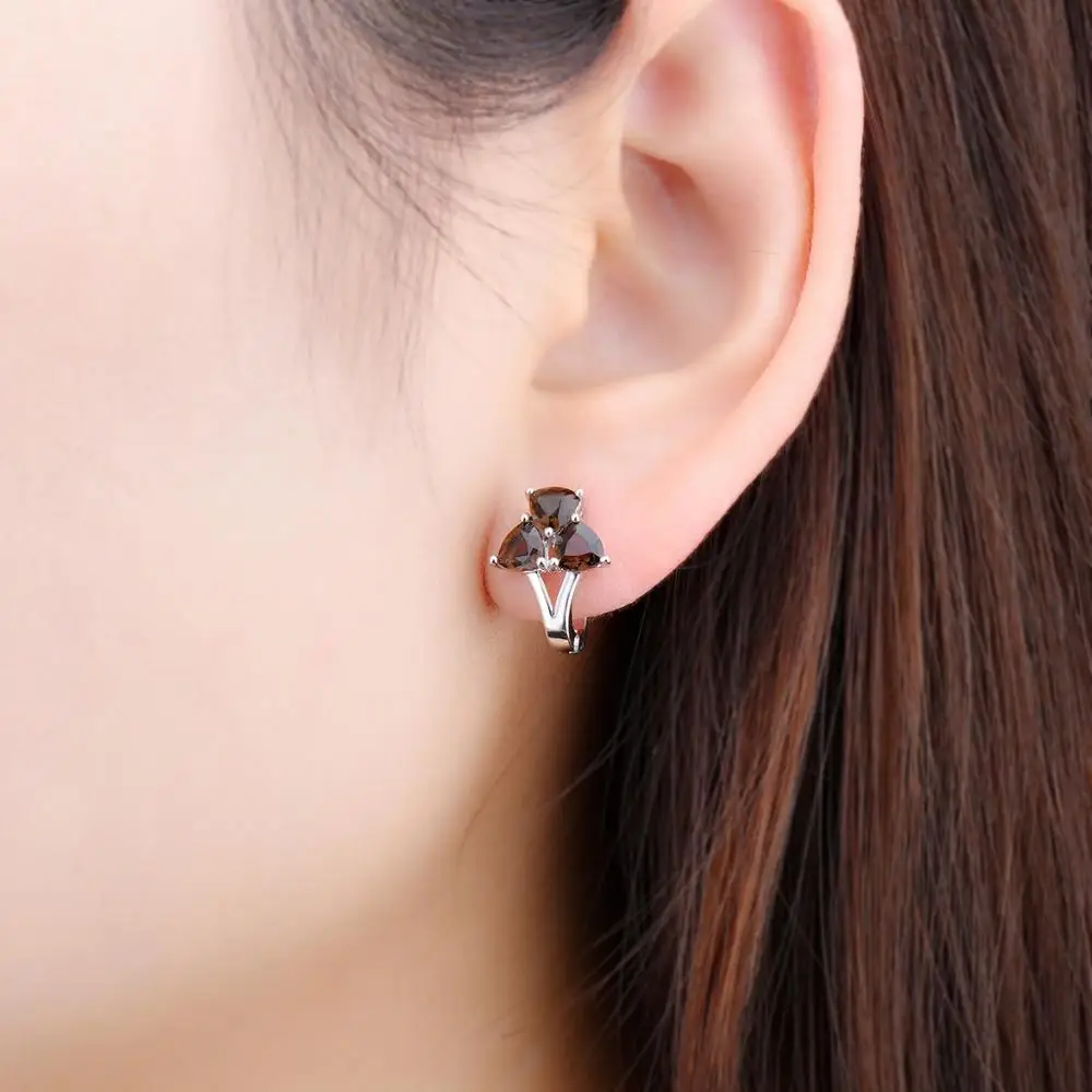 Женские серьги-клипсы Hutang из натурального дымчатого серебра 925 пробы ювелирное