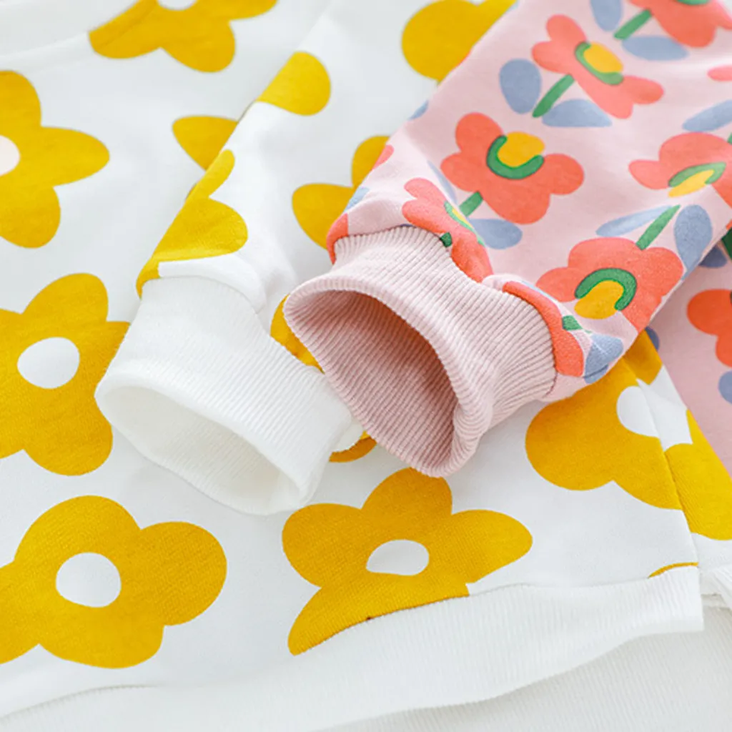 Детский осенний комплект одежды для девочек свитшот с цветочным принтом и штаны