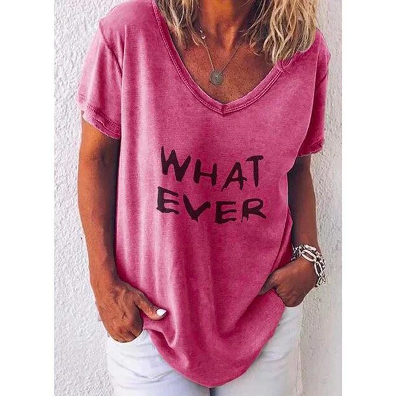 

European and American summer new women's short sleeve round neck letter top large multi color printing women's T-shirt