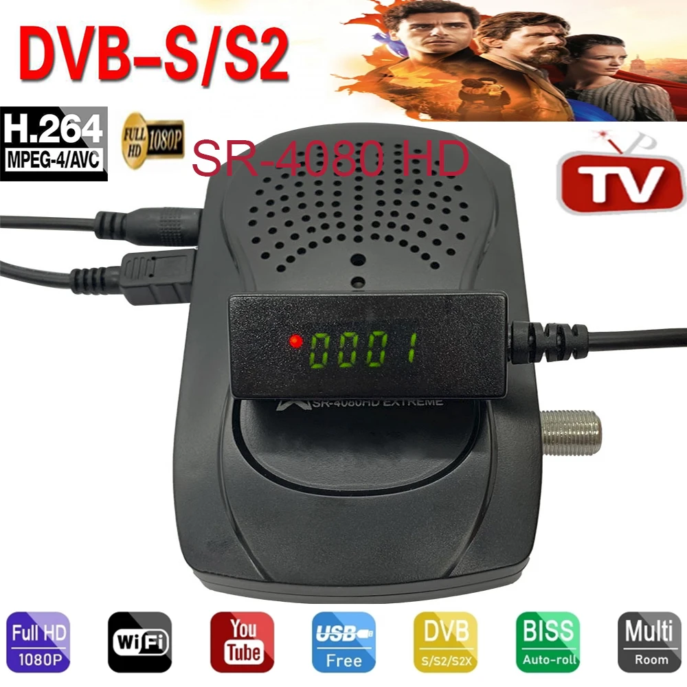 

SR 4080 HD-рецептор DVB-S2 цифровой спутниковый ресивер спутниковый HD DVB S2 декодер тюнер Wifi Youtube cs Biss vu Capture