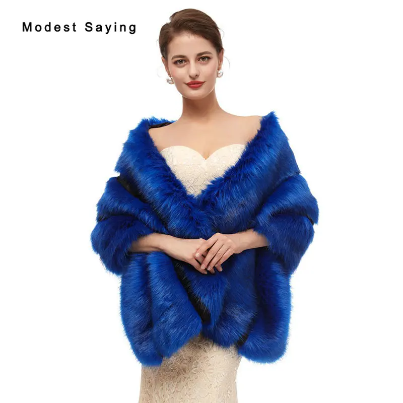 Свадебные накидки из искусственного меха Королевского синего цвета шали для